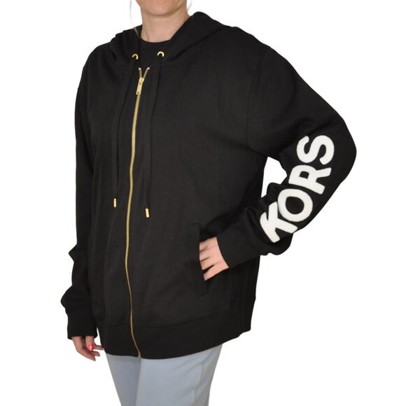 Michael Kors Cotton Blend Zip UNISEX Hoodie Black L Nwt $175 - Picture 1 of 4